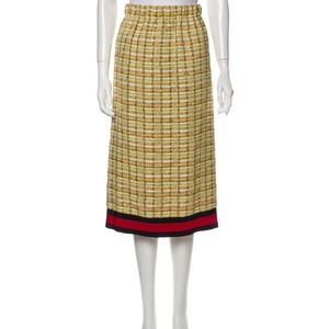 Gucci Tweed Web Trim Plaid Midi Skirt Yellow IT 38 US 2 XS